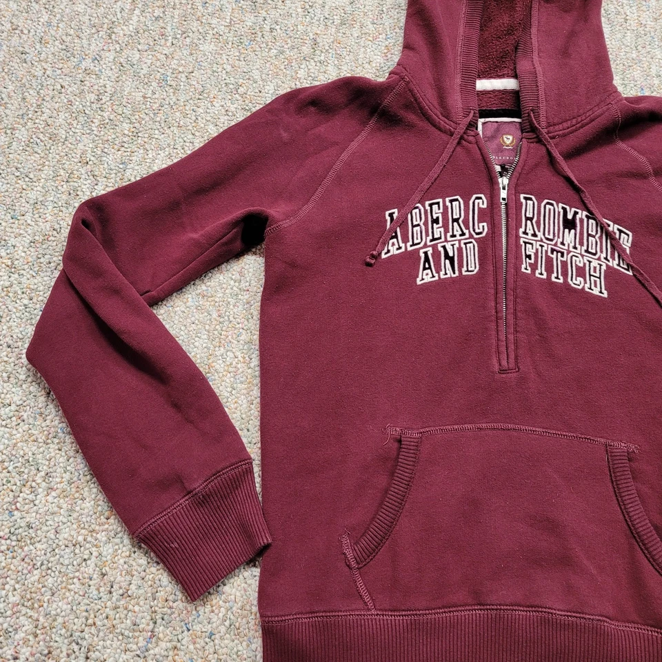 Abercrombie & Fitch Sudadera Mujer XL Granate Media Cremallera Sudadera con Capucha Pullover Logo Foto 4 de 4