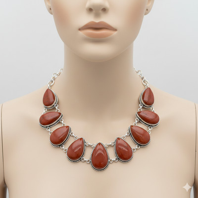 Natural Red Goldstone Gemstone 925 Sterling Silver Necklace E188