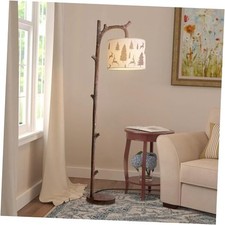 Rustic Farmhouse Floor Lamp for Living Room, Retro Arc Tree Trunk Wood