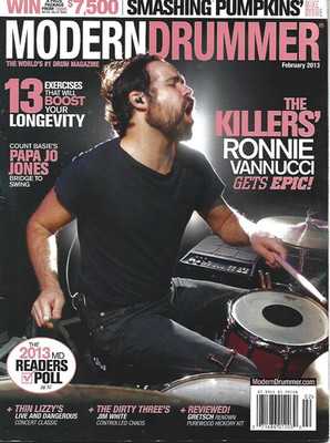 FEBRUARY 2013 MODERN DRUMMER MAGAZINE KILLERS VANNUCCI PAPA JO JONES MIKE BYRNE