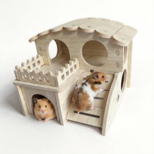 Escondite y casa para hámsteres multicámara, accesorio jaula para animales pequeños de madera natural