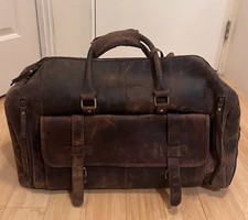 Vintage Brown Genuine Leather Duffle Bag Weekender Carry On Distressed 24  