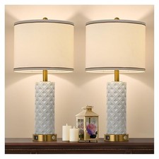 Set of 2 Table Lamp for Living Room Bedroom Farmhouse,26'' Touch White-1