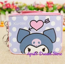Kuromi Face Pink Heart Polka Dot ID Cardholder Coin Purse Keychain Wallet