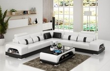 Ecksofa mit USB,Couch Sofa Wohnlandschaft Sitz Eck Garnitur Leder Textil Sandber
