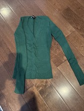 Women s Express V-Neck Long Sleeved Sweater, Green, XXS