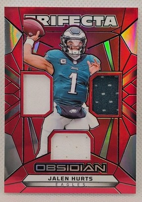 Jalen Hurts RED *43/75*  2024 Panini Obsidian - Trifecta Swatches #TS-JHS (MEM)