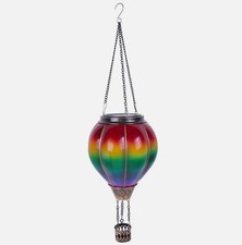 Solar LED Red or Rainbow Hot Air Balloon Hanging Outdoor Garden Lantern Light