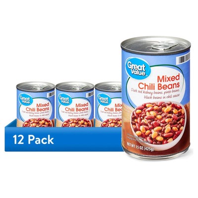 12 pack,Great Value Mixed Chili Beans, 15 oz Can.