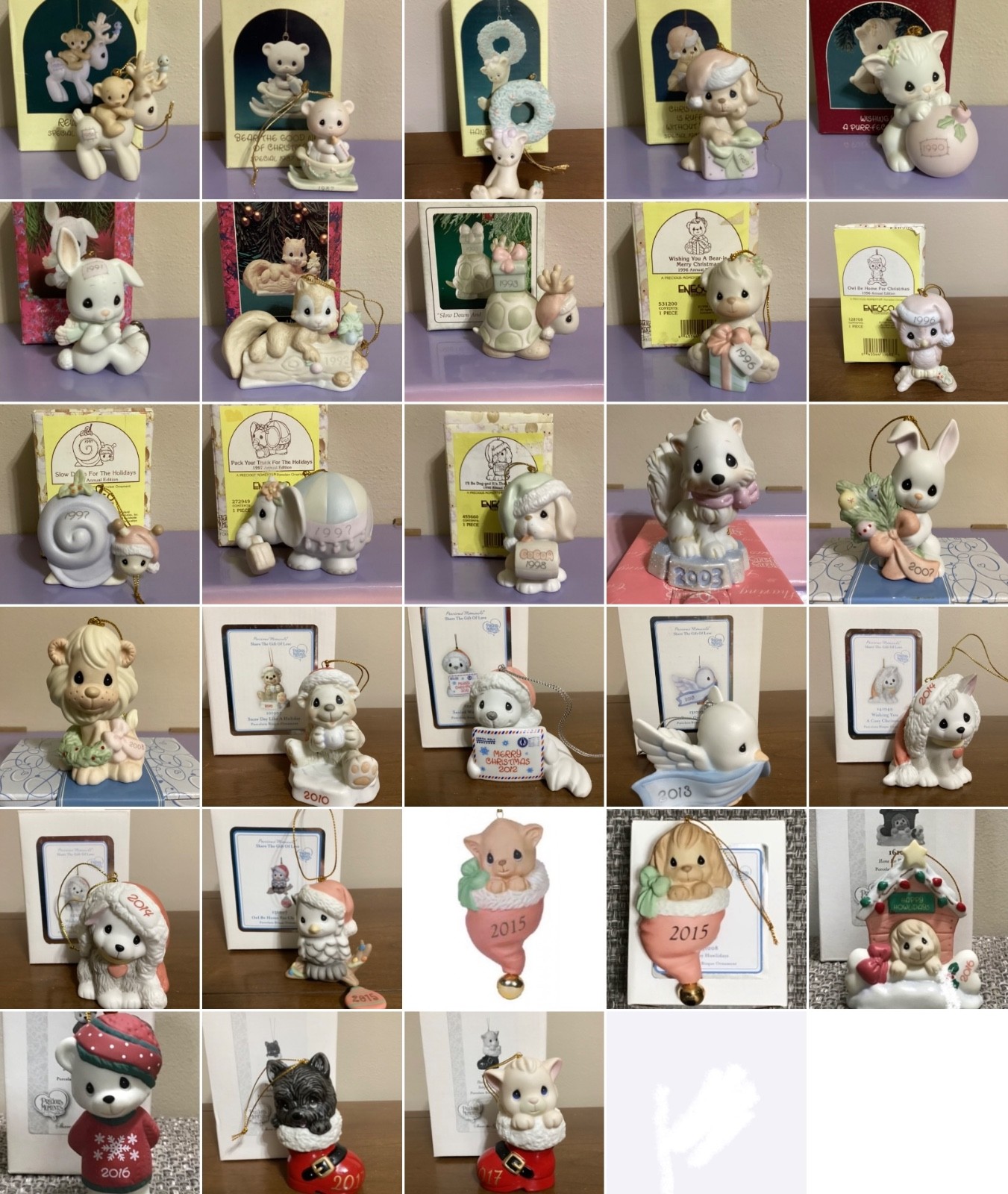 Enesco Precious Moments Dated Animal Porcelain Ornaments