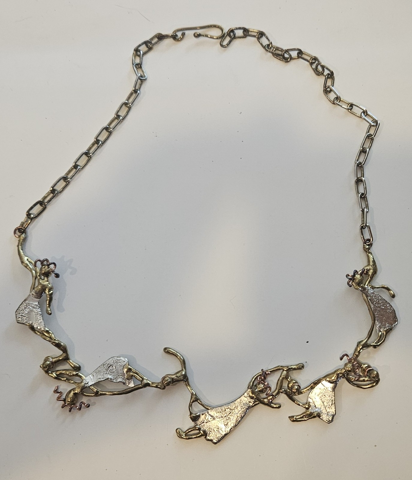 Brutalist Metal Dancing Figures Statement Necklac… - image 2