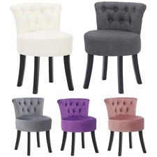 Vanity Stool Linen Button Tufted Makeup Seat Dressing Table Stool Rubberwood Leg