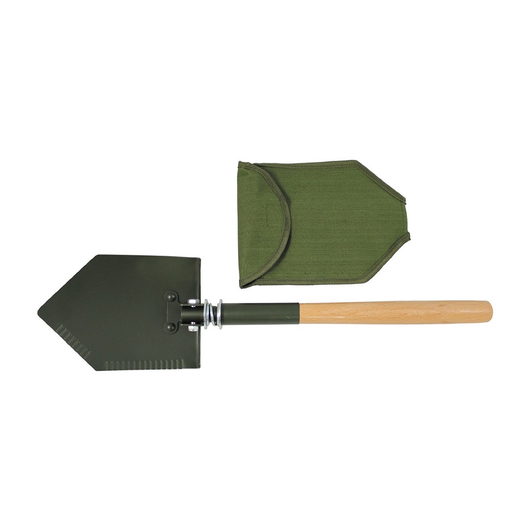 MFH Deluxe Folding Shovel Spade Carry Case Wooden Handle 2 Part OD Green