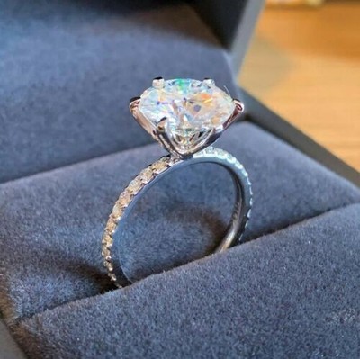3Ct Round Cut Solitaire Accents Moissanite Engagement Ring Solid 14K White Gold