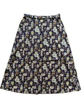 Vintage Chinoiserie Ginger Jar Novelty Print A-Line Midi Skirt Floral Large