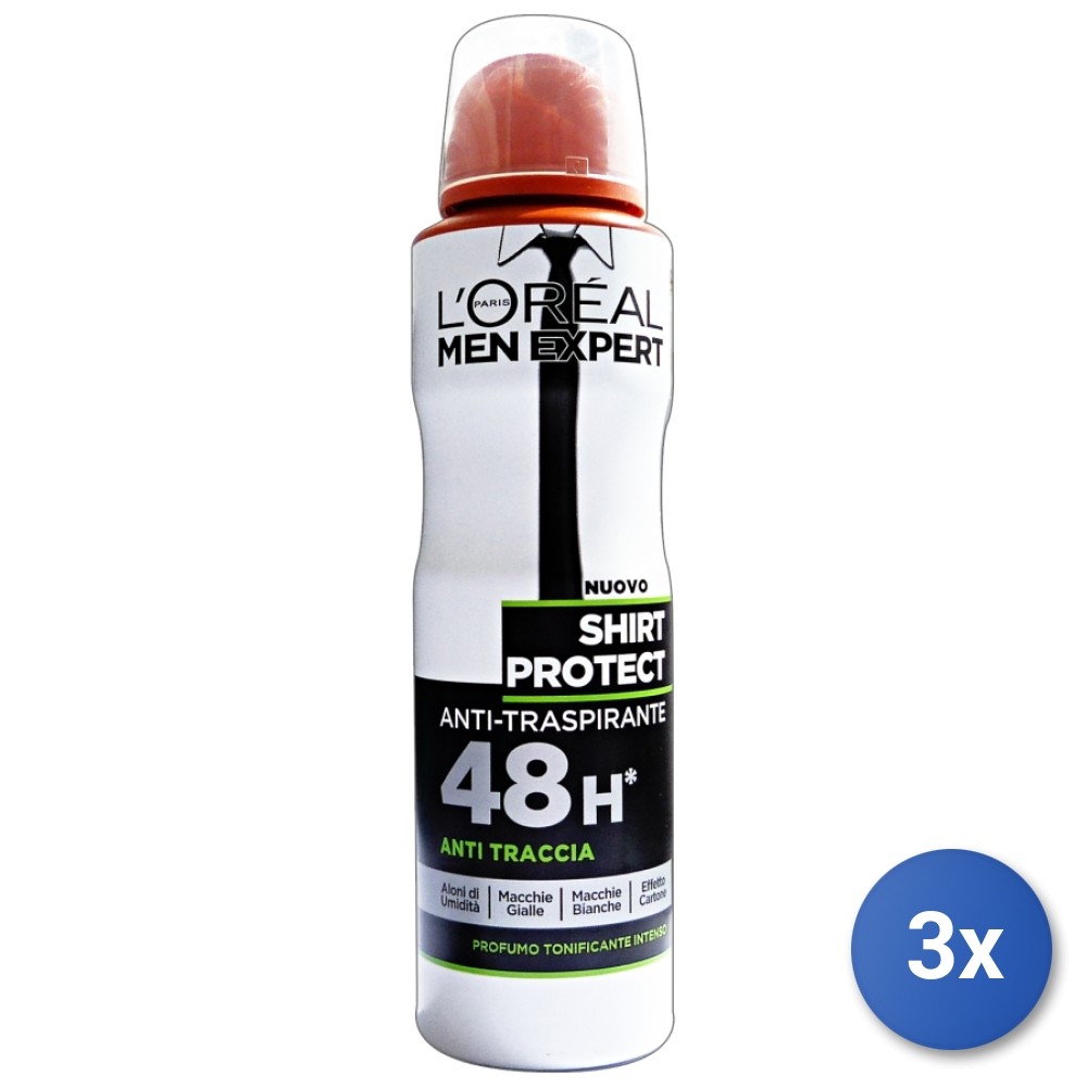 3x L’Oréal Paris Men Expert Shirt Protect Deodorante Spray 150Ml