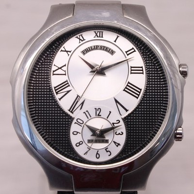 Vintage Philip Stein 38mm Watch Quartz Dual Time Stainless Steel 7TF004655