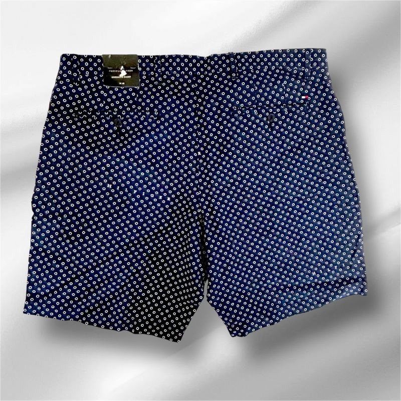 Men's W40 XXL Linen Hilfiger Navy Blue White Geo Print 'Brooklyn' Shorts Stretch thumbnail 3