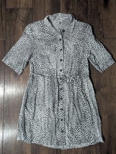 Topshop Womens Black & White Speckled Button Down Dress w/ Waist Tie Size 6 Cute