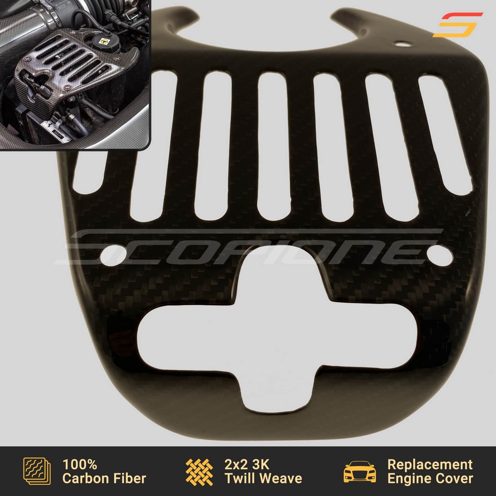 Scopione Carbon Engine Latch Hatch Lock Lid Cover for Ferrari 458 Italia Spider