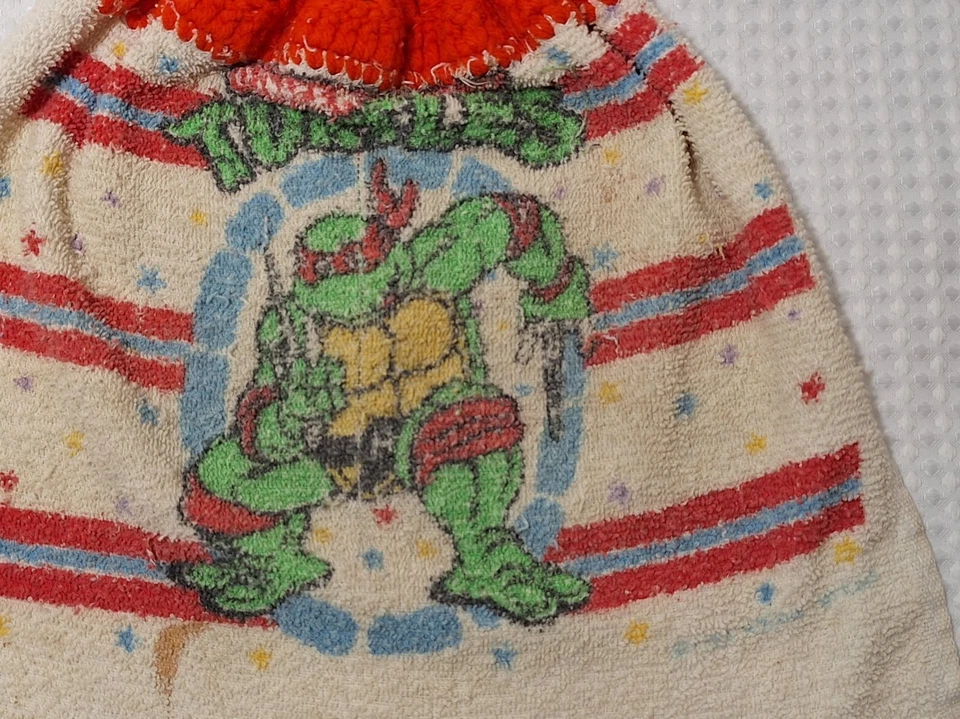 Toalla de mano vintage Dundee Teenage Mutant Ninja Turtles plato de rizo con flecos EE. UU. Foto 2 de 4