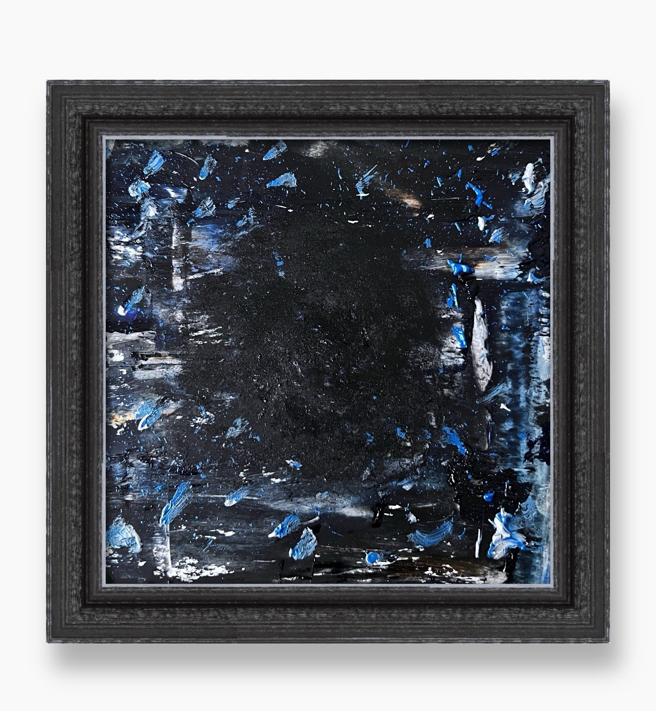 Dark Matter Abstract Painting - Masculine Cosmic Texture Framed Wall Art Gift 6”