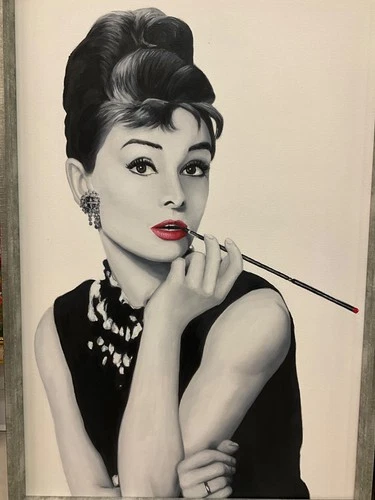 Oil Painting 24x36" Audrey Hepburn portrait, black and white