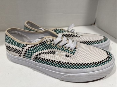 VANS Men s 6.5 Authentic Mini Checkered Black Tan Green Skate Shoes Canvas
