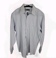 Chaps Shirt Mens Medium Blue Striped Button Up Long Sleeve 100 Cotton
