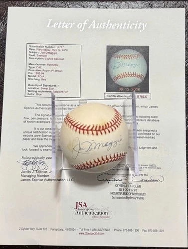 Joe DiMaggio Signed Rawlings OAL Baseball Yankees Autograph JSA LOA
