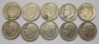 1946 to 1950 P, D & S Silver Roosevelt Dime set, 10 Different Circulated Dimes