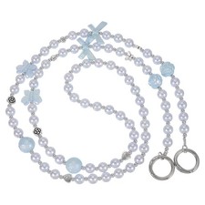 Phone Chain Crossbody Lanyard Pearl Beaded Bow Universal Phone Strap Blue