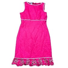 Nine West Women's Size 10 Pink Sleeveless Sheath Dress Floral Hem Linen