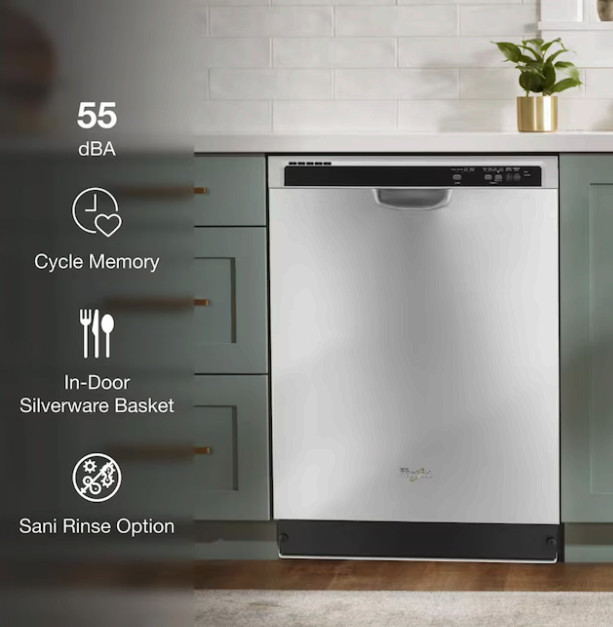 Whirlpool Front Control 24-in Built-In Dishwasher (Monochromatic SS) WDF520PADM 3