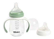 BEABA 2-in-1 Baby Bottle  Transition Sippy Cup, No Spill, 7oz, Removable Handle