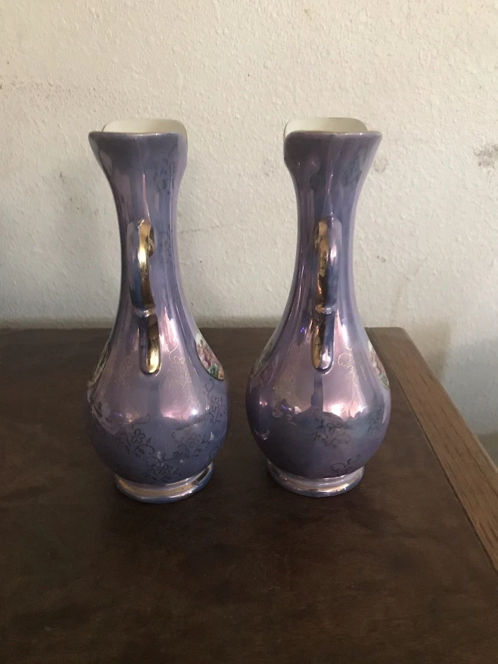 Juego de 2 jarrones iridiscentes morados Oriental China Company Foto 3 de 4