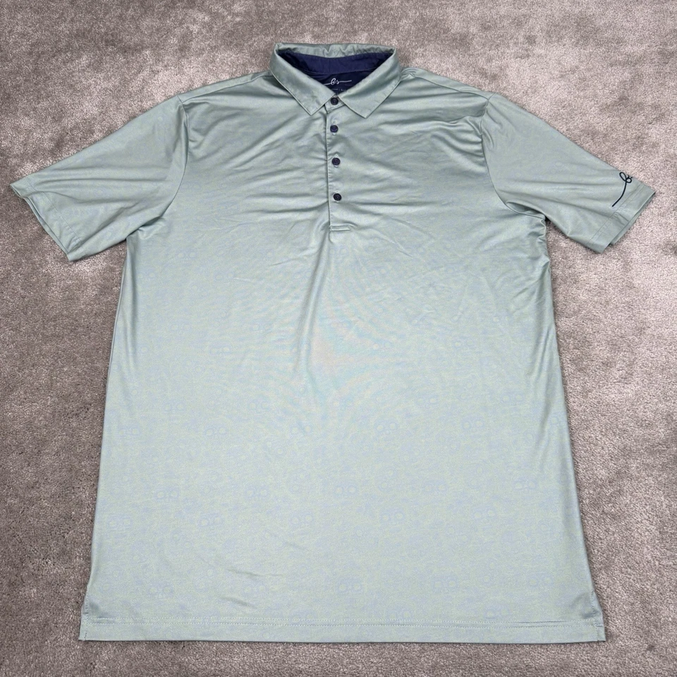 Camisa Polo Boston Scott Para Hombres XL Azul Verde Calavera AOP Atlética Golf UPF 50 Foto 3 de 4