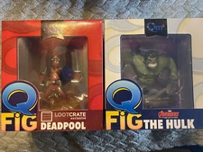 Lot of 2 Q-Fig Quantum Mechanix Qmx The Hulk and Deadpool Loot Crate Figures-NIB