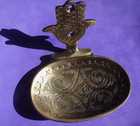 Moroccan TARNISHED BRASS hand engraved wall mounted oval soap dish + hamsa hand