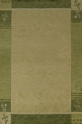 Artisan-made Green Wool Area Rug Hand-tufted Gabbeh Carpet 5x8 ft