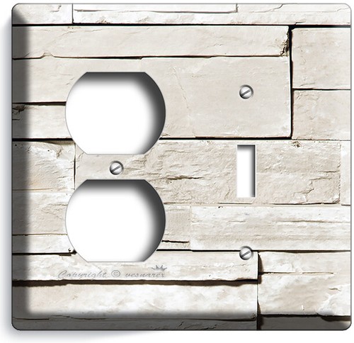 WHITE STACKED STONE LOOK LIGHT SWITCH OUTLET WALL PLATES ROOM KITCHEN HOME DECOR - Picture 25 of 34
