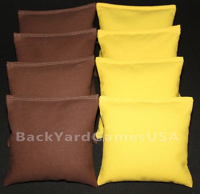 ALL WEATHER CORNHOLE BEAN BAGS Brown & Light Yellow Resin Filled WATERPROOF 