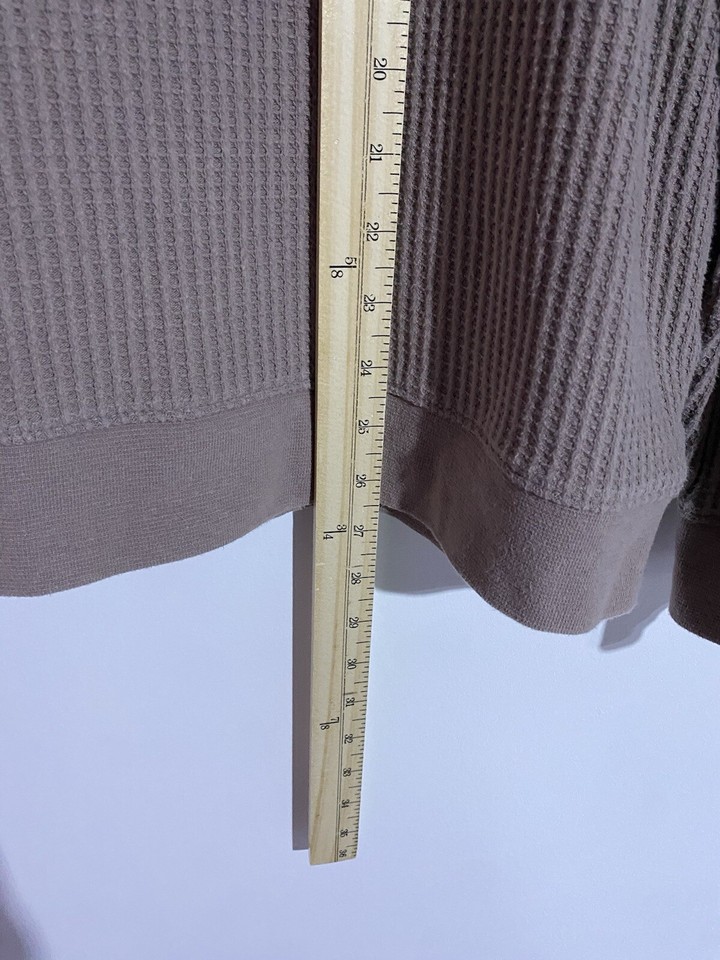 Lands End Sweater Women XL Tan Fall Pullover Henley Mock Neck Thermal