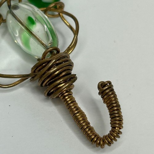 Handcrafted Cuff Bracelet 7.5in Green Beads Stiff Copper Woven Wire Hand Made - Picture 15 of 19