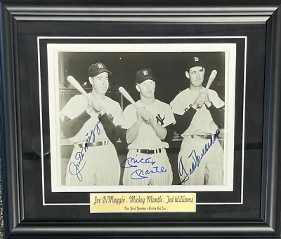 Joe DiMaggio, Mickey Mantle & Ted Williams Autographed Framed 8x10