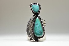 Turquoise ring long Navajo southwest sterling silver