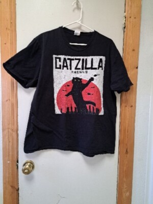 CATZILLA Size EXTRA Large Black Soft Cotton Premium T-Shirt Godzilla Parody M43
