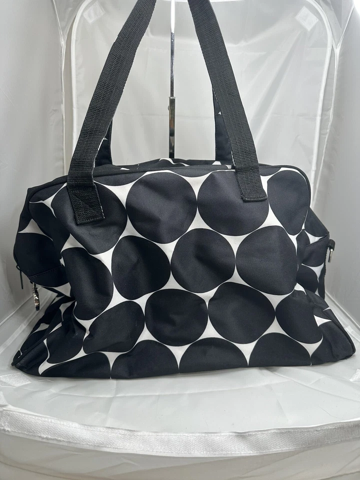 Thirty-One Duffle Bag Shoulder Carry On Weekender Bag Black & White Circles EUC - Image 2 of 4