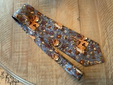 Ungaro Paris 100 Silk Men  s Neck Tie Made In Italy Blue brown Garden picnic