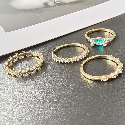 Dainty Gold Rings Set for Womem 14K Gold Plated Stackable Rings Cubic Zirconia S - Picture 5 of 6
